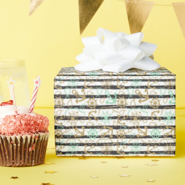 Papier Cadeau Motif Ancre maritime (Fête d'anniversaire)