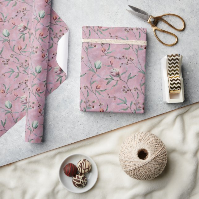 Papier Cadeau Motif Anemones de Tulipes Roses et Blanches (Artisanat)
