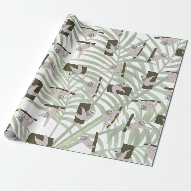 Papier Cadeau Motif animal mignon Sloth en forêt sauvage (Déroulé)