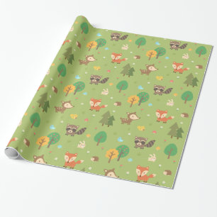 Papier Cadeau Motif Animaux de Forêt Mignon pour Enfants