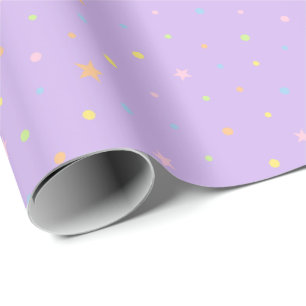 Papier Cadeau Motif Anniversaire Confettis Pastel sur Fond Viole