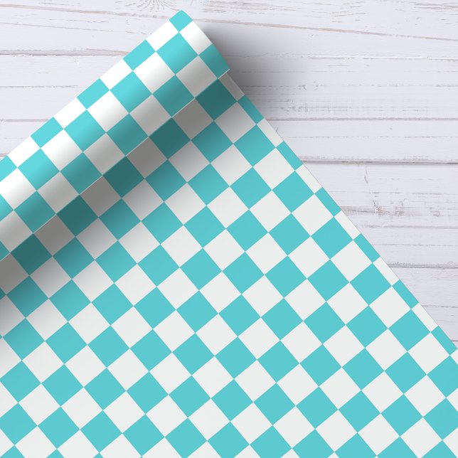 Papier Cadeau Motif Aqua et White Checkerboard (Créateur téléchargé)