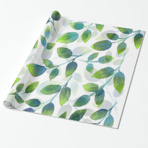 Papier Cadeau Motif Aqua Green Leaf