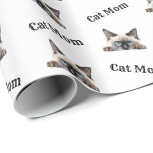 Papier Cadeau Motif aquarelle Birman Chat Maman qui regarde