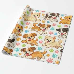 Papier Cadeau Motif aquarelle de chiot adorable (3)