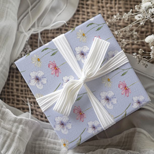 Papier Cadeau Motif aquarelle de fleurs sauvages lilas Boho 