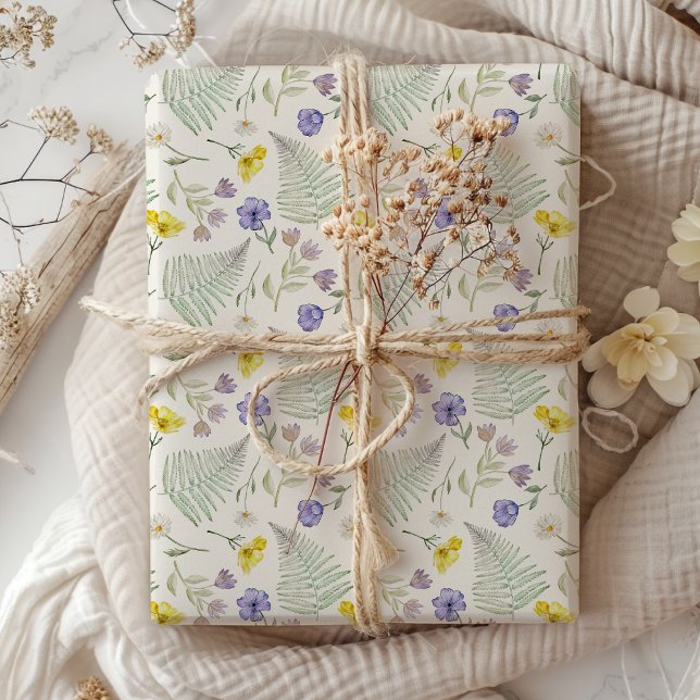 Papier Cadeau Motif aquarelle de fleurs sauvages moderne chic (Créateur téléchargé)