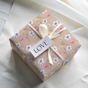 Papier Cadeau Motif aquarelle de fleurs sauvages pastel chic 