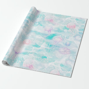 Papier Cadeau Motif aquarelle de méduses côtières