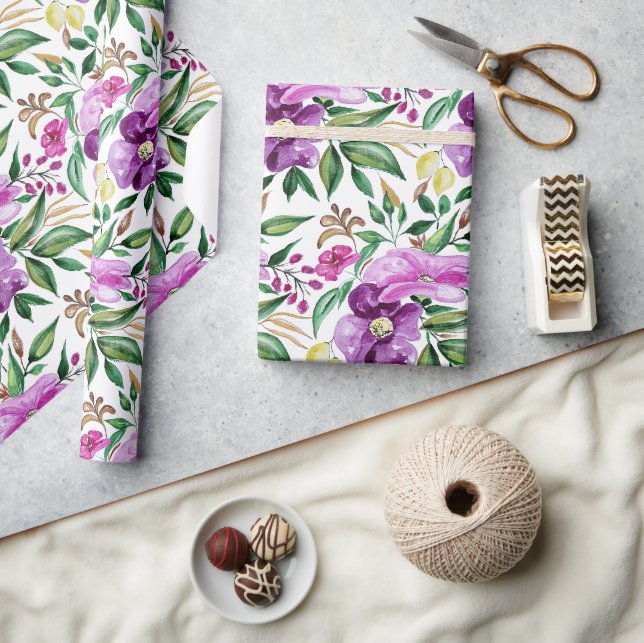 Papier Cadeau Motif aquarelle floral frais d'été (Artisanat)