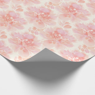 Papier Cadeau Motif aquarelle florale abstraite pêche et rose