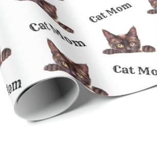 Papier Cadeau Motif aquarelle Havana Brown Chaton Maman qui rega