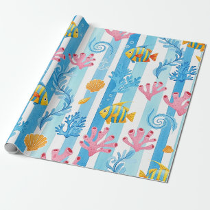 Papier Cadeau Motif aquarelle nautique rétro (11)