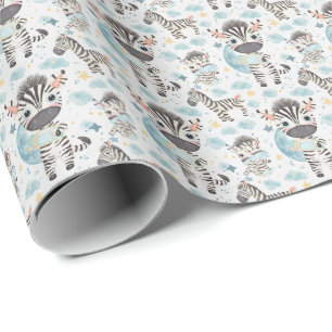 Papier Cadeau Motif aquarelle pastel de bébé zèbre mignon 