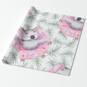 Papier Cadeau Motif aquarelle peint à la main avec koala tropic