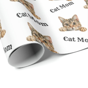 Papier Cadeau Motif aquarelle Ronce de maman de chat qui regarde