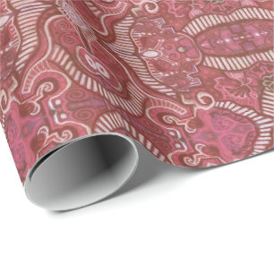 Papier Cadeau Motif  arabe de pomme rayé Bohème rouge cuivre