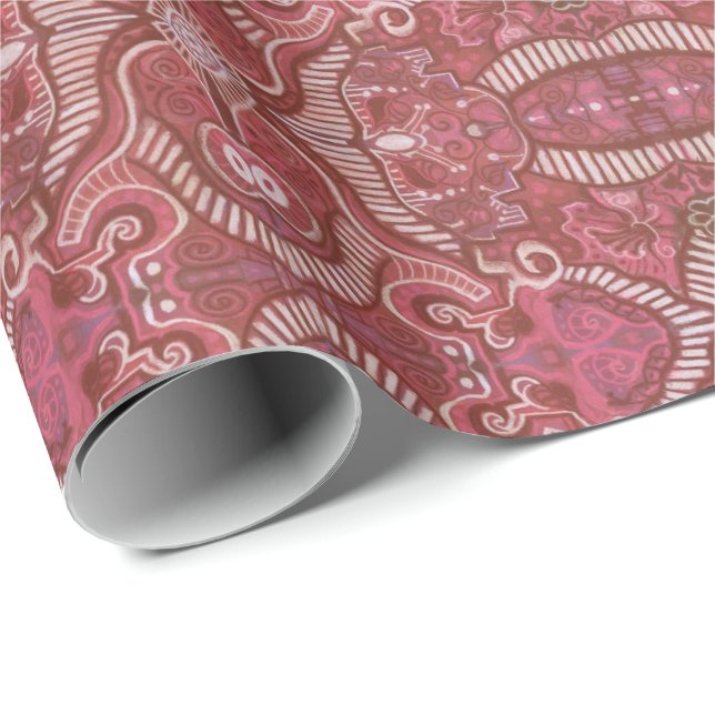 Papier Cadeau Motif  arabe de pomme rayé Bohème rouge cuivre (Coin rond)