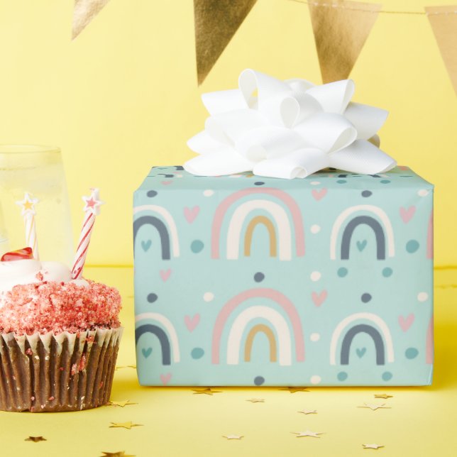 Papier Cadeau Motif arc-en-ciel blanc mignon (Fête d'anniversaire)