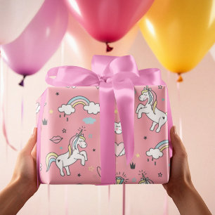 Papier Cadeau Motif arc-en-ciel de licorne rose