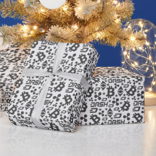 Papier Cadeau Motif argent blanc noir cryptomonnaie