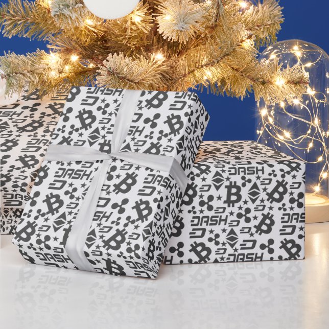 Papier Cadeau Motif argent blanc noir cryptomonnaie (Vacances)