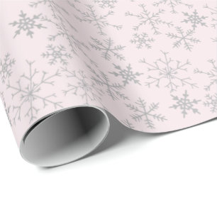 Papier Cadeau Motif argenté de flocon de neige l'hiver rose de