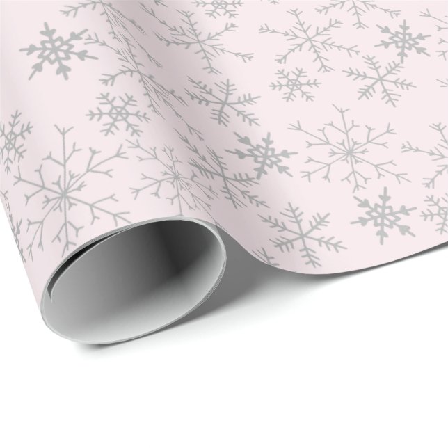 Papier Cadeau Motif argenté de flocon de neige l'hiver rose de (Coin rond)