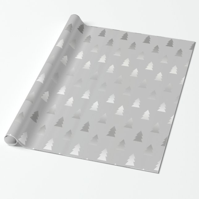 Papier Cadeau motif argenté moderne élégant d'arbre de Noël (Déroulé)
