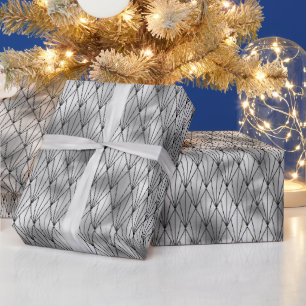 Papier Cadeau Motif Art déco argenté et diamant noir