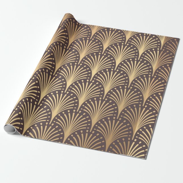 Papier Cadeau Motif Art déco. Arrière - plan doré sans couture.  (Déroulé)