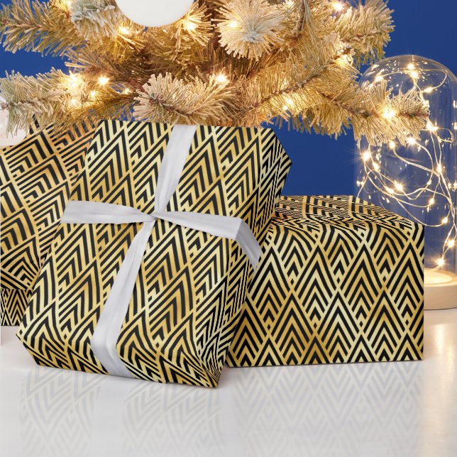 Papier Cadeau Motif Art déco Gold et Black Diamond (Vacances)