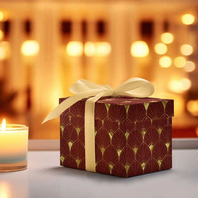 Papier Cadeau Motif Art Déco Or brillant sur Rouge Brown (Créateur téléchargé)