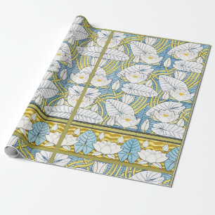 Papier Cadeau Motif Art Nouveau de nénuphar vert sauge