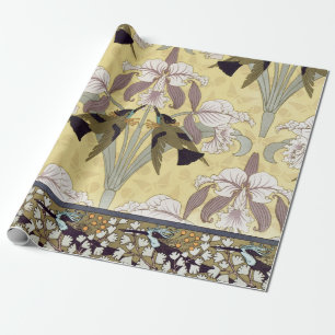 Papier Cadeau Motif Art nouveau d'orchidée colibri vintage