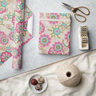 Papier Cadeau Motif artistique de fleurs japonaises abstraites u