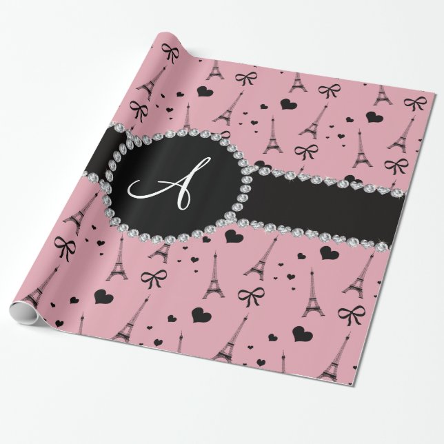 Papier Cadeau Motif assez rose de Tour Eiffel de monogramme (Déroulé)