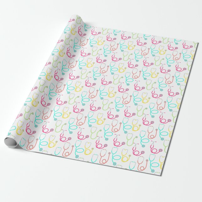 Papier Cadeau Motif au néon de stéthoscope (Déroulé)
