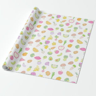 Papier Cadeau Motif aux fruits et légumes cuits pastel