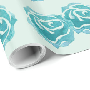 Papier Cadeau Motif avec 3 grands Roses Turquoises