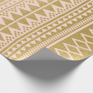 Papier Cadeau Motif aztèque géométrique de feuille d'or de Faux
