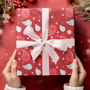 Papier Cadeau Motif bandana Paisley rouge et blanc Personnaliser