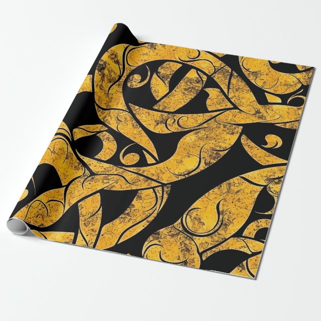 Papier Cadeau Motif Batik jaune et noir (Déroulé)