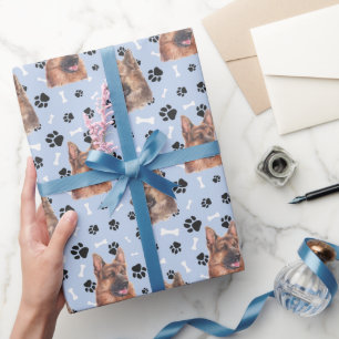 Papier Cadeau Motif berger allemand sur Silver Blue