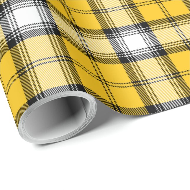 Papier Cadeau Motif blanc noir jaune d'écossais de plaid de (Coin rond)