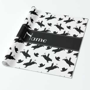 Papier Cadeau Motif blanc nommé personnalisé d'équitation de