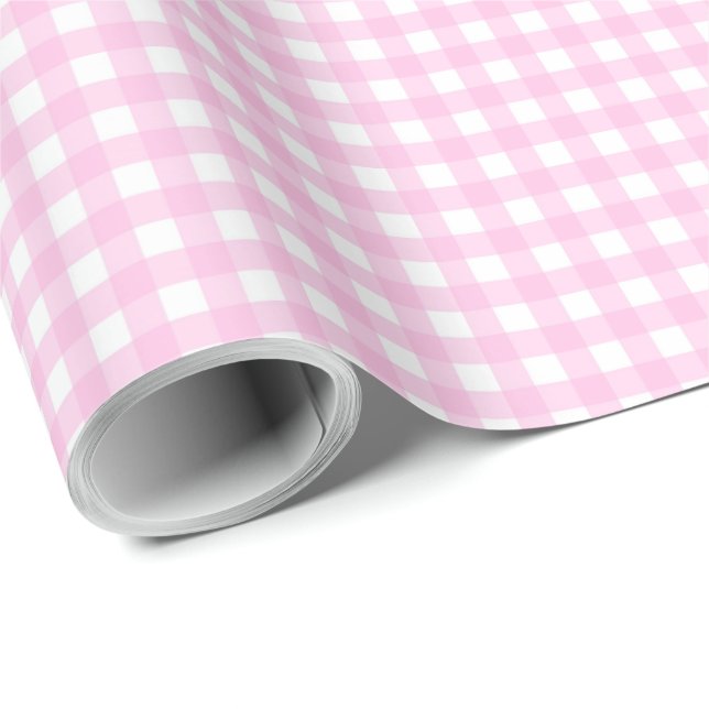 Papier Cadeau motif blanc rose En vichy (Coin rond)