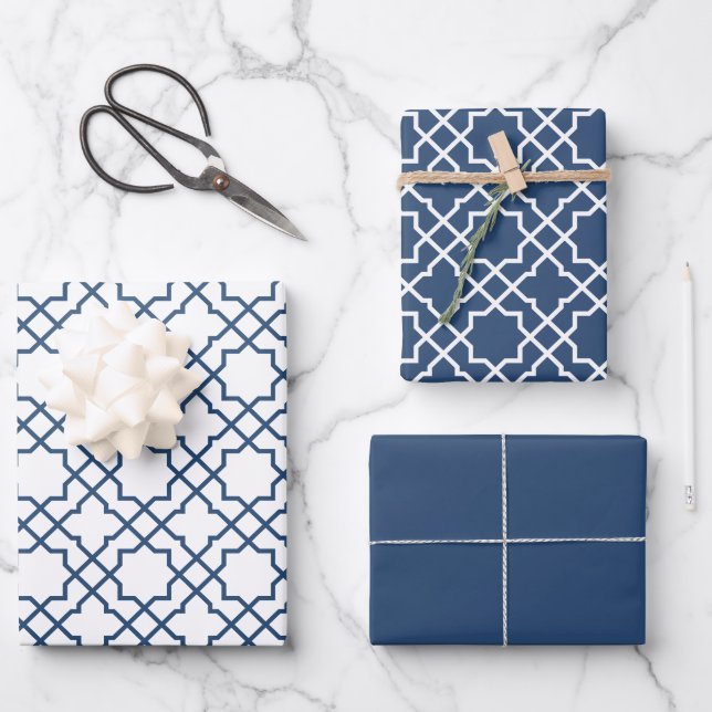Papier cadeau Motif bleu arabe islamique (Recto)