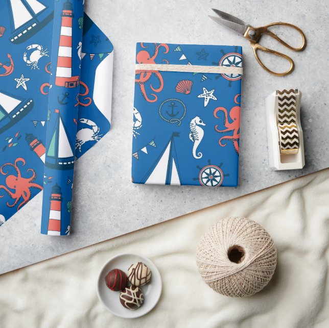 Papier Cadeau Motif bleu blanc et orange (Artisanat)