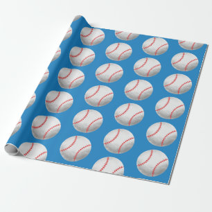 Papier Cadeau Motif bleu et rouge de baseball